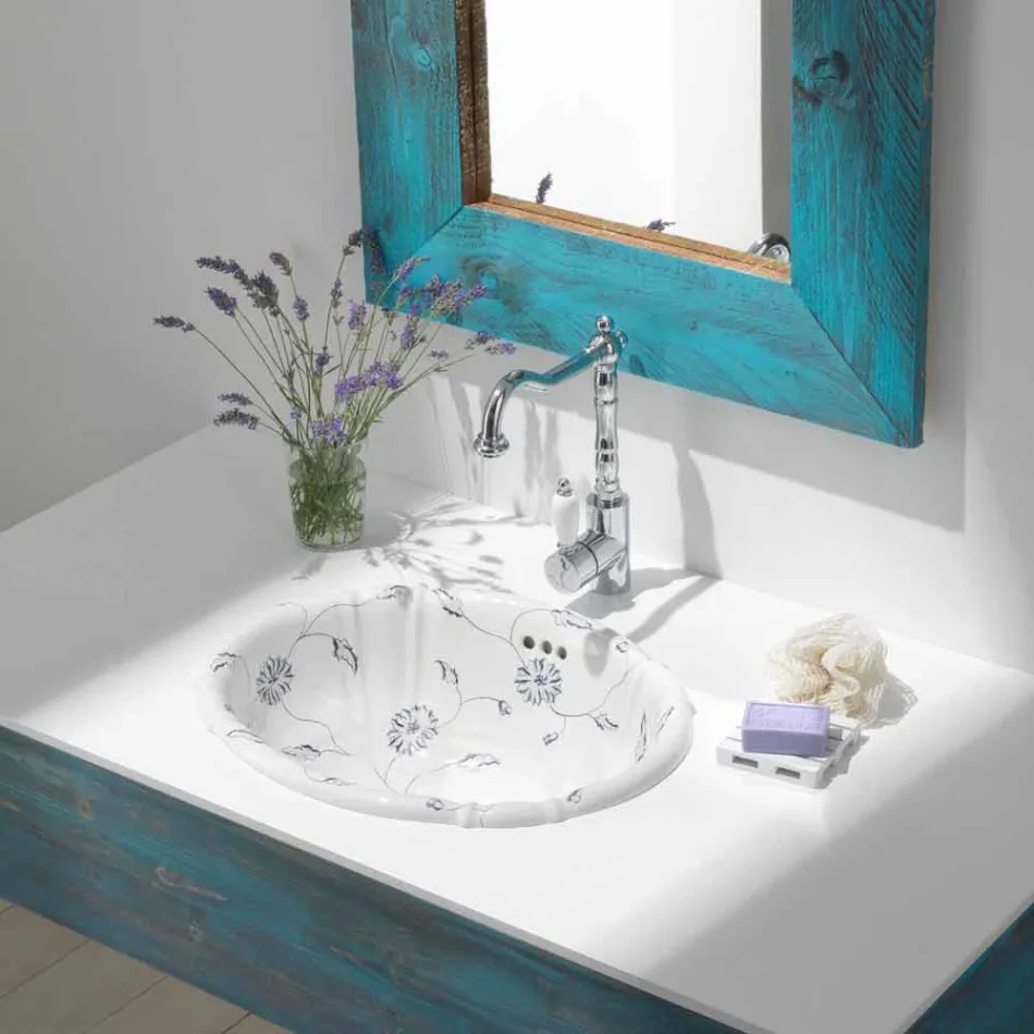 Lavabo tondo da incasso in porcellana classico made in Italy, Santiago Viadurini