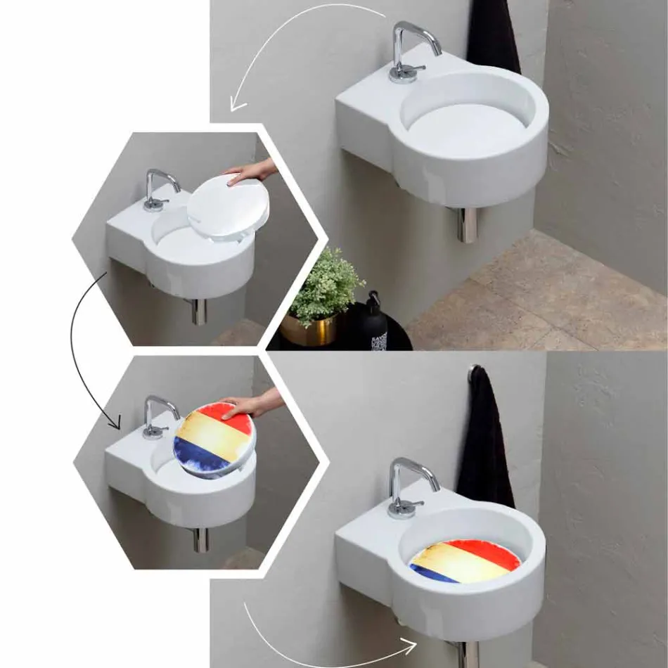 Lavamani di design circolare da appoggio/sospensione made in Italy Tor Viadurini