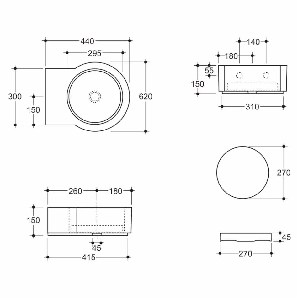 Lavamani di design circolare da appoggio/sospensione made in Italy Tor Viadurini