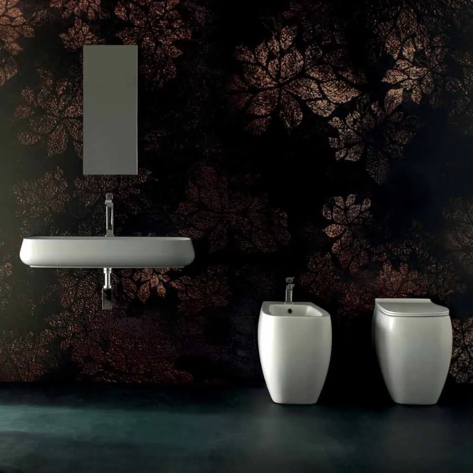 Lavandino da appoggio o sospeso in ceramica L 90cm made in Italy, Gais Viadurini
