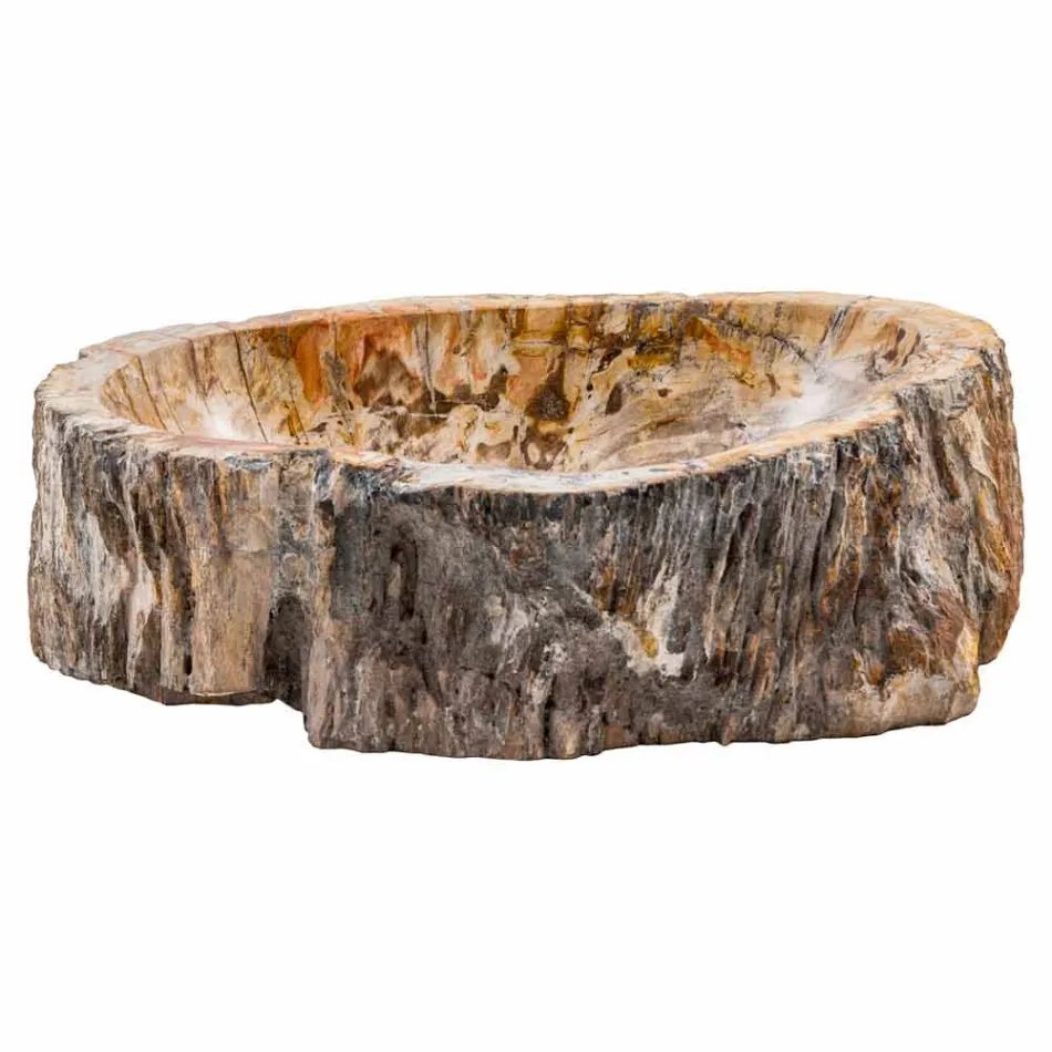 Lavandino da appoggio prodotto a mano in legno fossile, Neviglie Viadurini