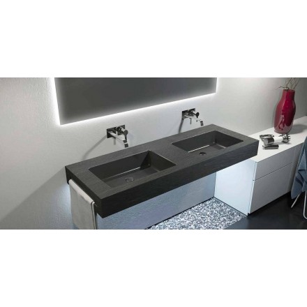 Lavandino doppio moderno sospeso in Texolid made in Italy, Rufina Viadurini