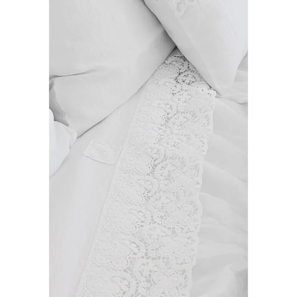 Lenzuolo di Lino Bianco con Pizzo per Letto Matrimoniale Alta Qualità - Fiumana Viadurini