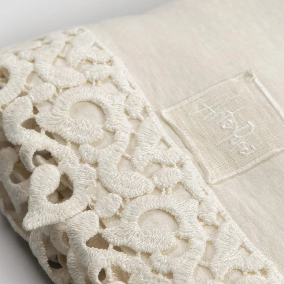 Lenzuolo Letto Matrimoniale in Lino con Pizzo Poema, 3 Finiture - Dulcis Viadurini