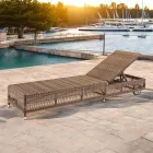 Lettino da Esterno con Ruote in Polyrattan Intrecciato a Mano - Gigi Viadurini