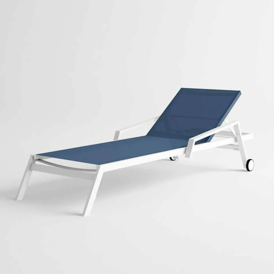 Lettino da Esterno in Alluminio con Ruote e Braccioli Design Moderno- Carmine Viadurini