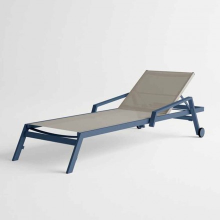 Lettino da Esterno in Alluminio con Ruote e Braccioli Design Moderno- Carmine Viadurini