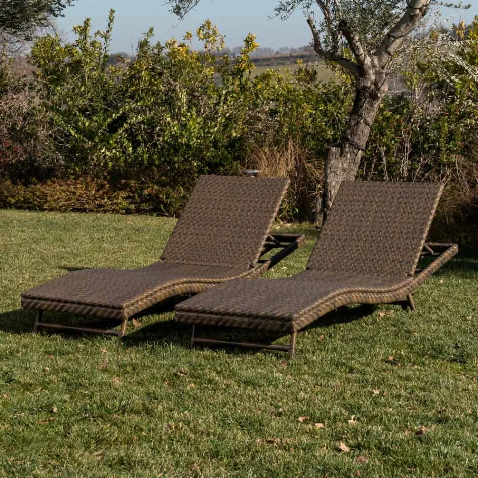 Lettino da Esterno in Polyrattan con Ruote   – Meredith Viadurini