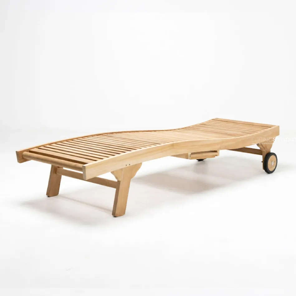 Lettino da Esterno in Teak Naturale – Yggdrasil Viadurini