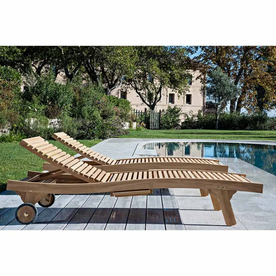 Lettino da Esterno in Teak Naturale – Yggdrasil Viadurini