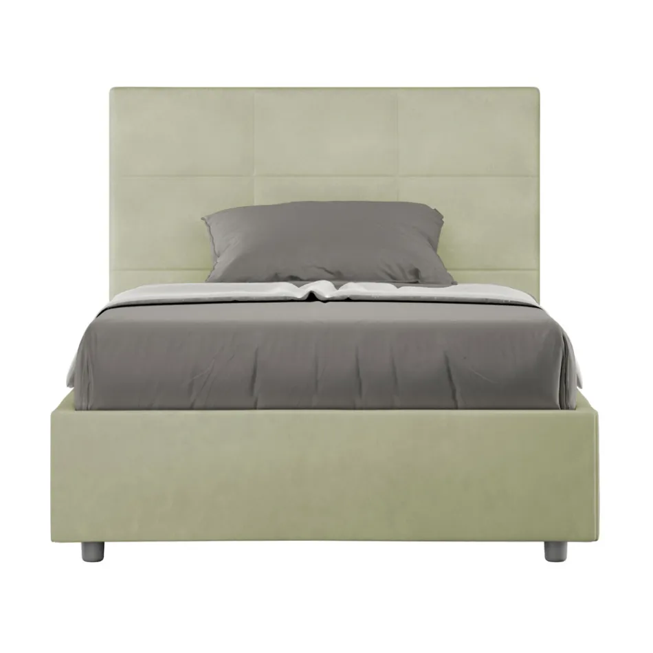Letto 120x200 cm con Testata a Rettangoli in Microfibra Made in Italy - Brina Viadurini