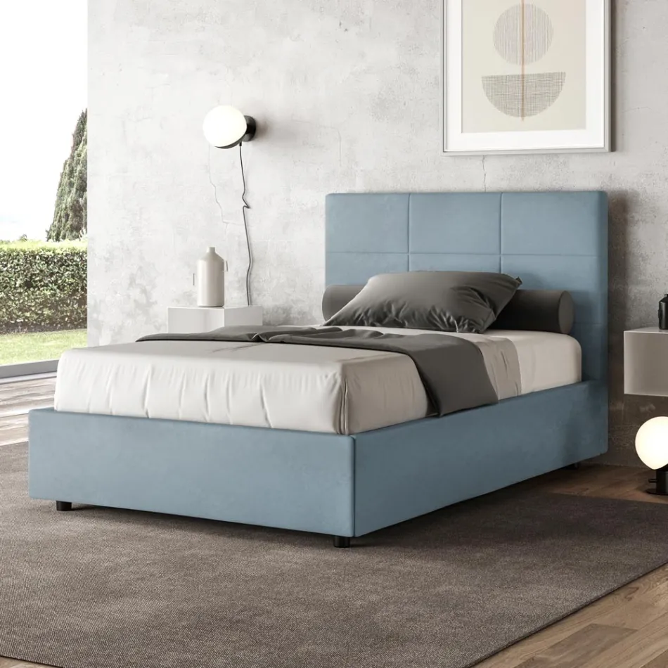 Letto 140x200 cm con Testata a Rettangoli in Microfibra Made in Italy - Brina Viadurini