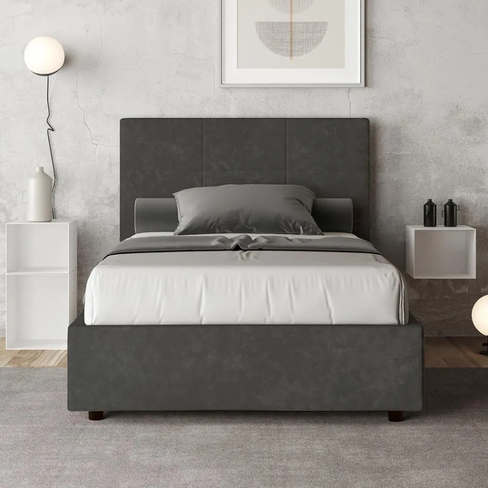 Letto 140x200 cm con Testata a Rettangoli in Microfibra Made in Italy - Brina Viadurini