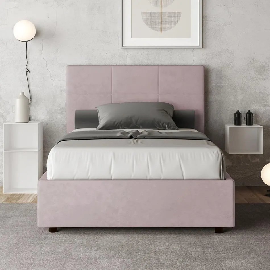 Letto 140x200 cm con Testata a Rettangoli in Microfibra Made in Italy - Brina Viadurini