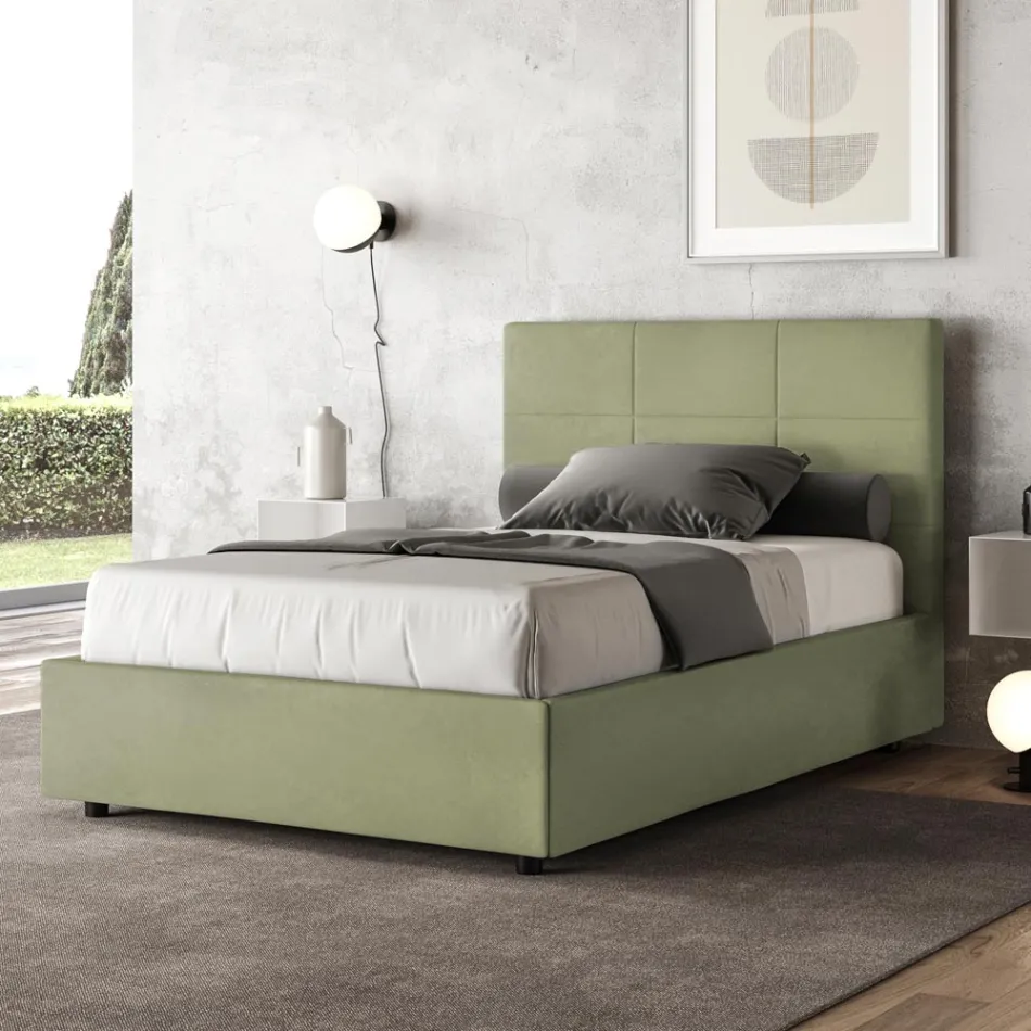 Letto 140x200 cm con Testata a Rettangoli in Microfibra Made in Italy - Brina Viadurini