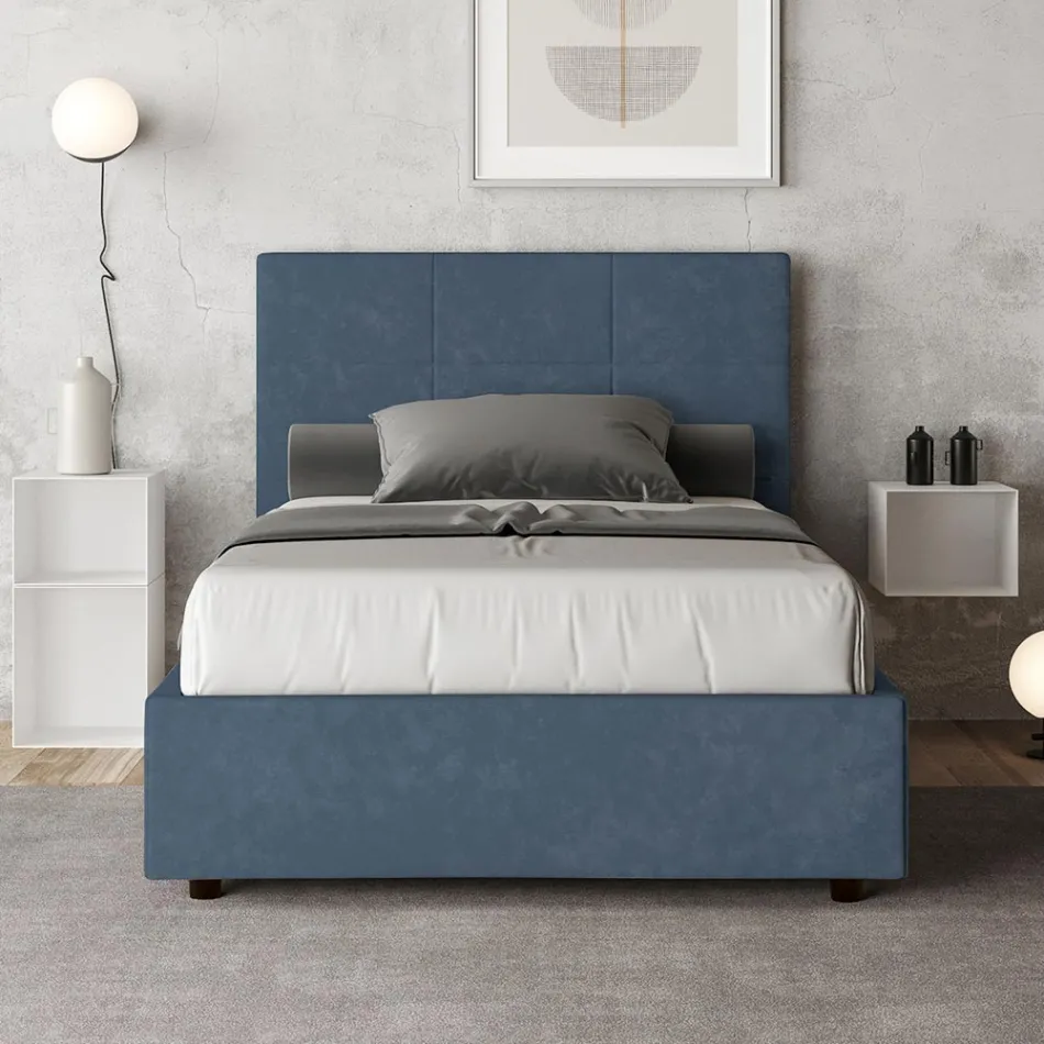 Letto 140x200 cm con Testata a Rettangoli in Microfibra Made in Italy - Brina Viadurini