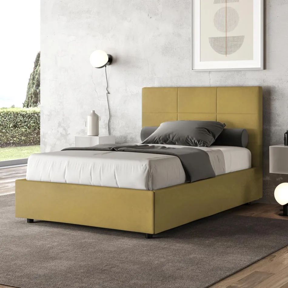 Letto 140x200 cm con Testata a Rettangoli in Microfibra Made in Italy - Brina Viadurini