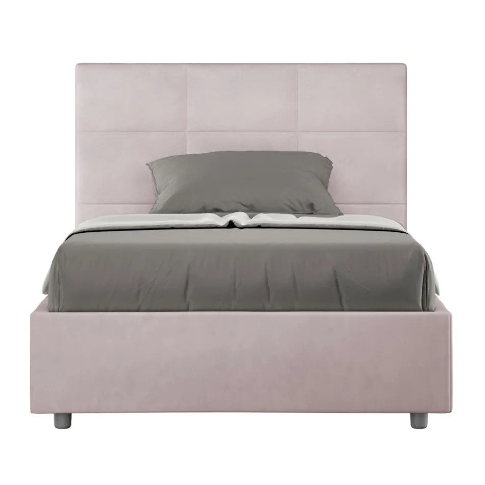 Letto 140x200 cm con Testata a Rettangoli in Microfibra Made in Italy - Brina Viadurini