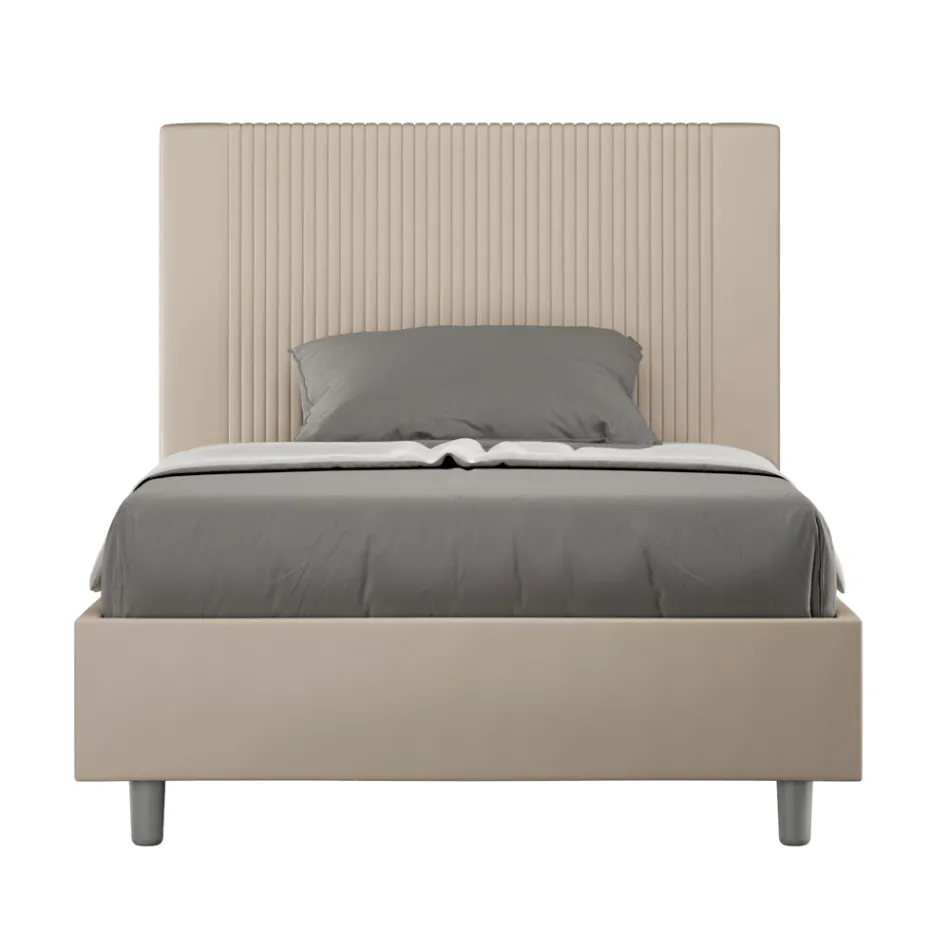 Letto 140x200 cm con Testata Decorata con Linee Verticali Made in Italy - Pattini Viadurini
