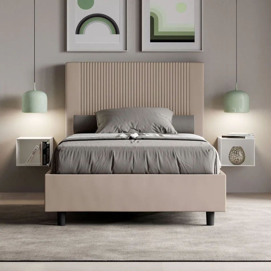 Letto 140x200 cm con Testata Decorata con Linee Verticali Made in Italy - Pattini Viadurini