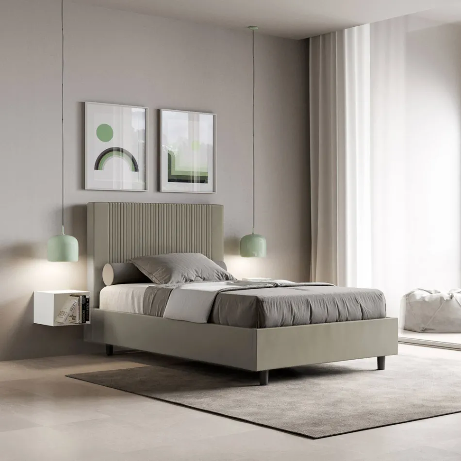 Letto 140x200 cm con Testata Decorata con Linee Verticali Made in Italy - Pattini Viadurini