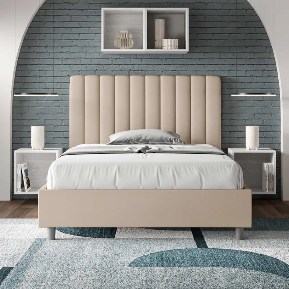 Letto 140x200 cm Testata con Linee Verticali Simmetriche Made in Italy - Guanto Viadurini