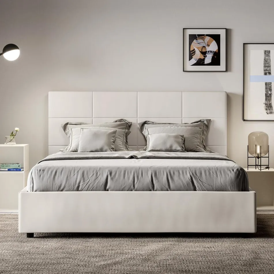 Letto 160x200 cm con Testata a Rettangoli in Similpelle Made in Italy - Brina Viadurini