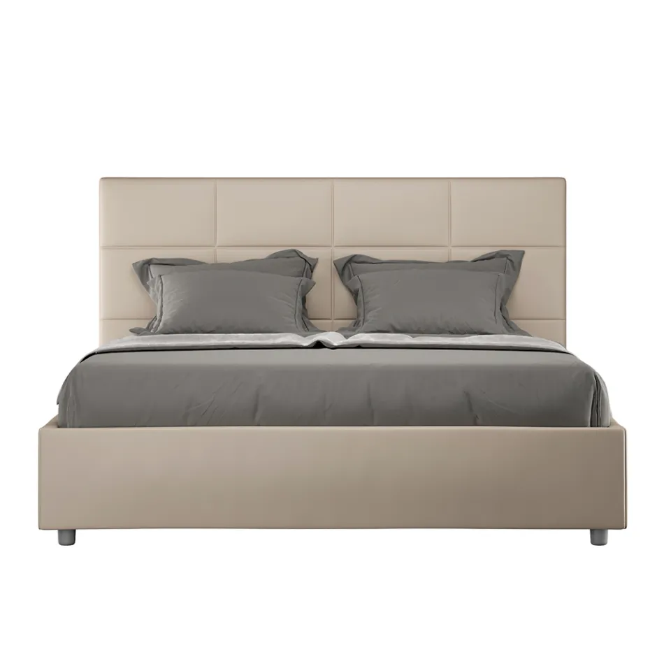 Letto 160x200 cm con Testata a Rettangoli in Similpelle Made in Italy - Brina Viadurini