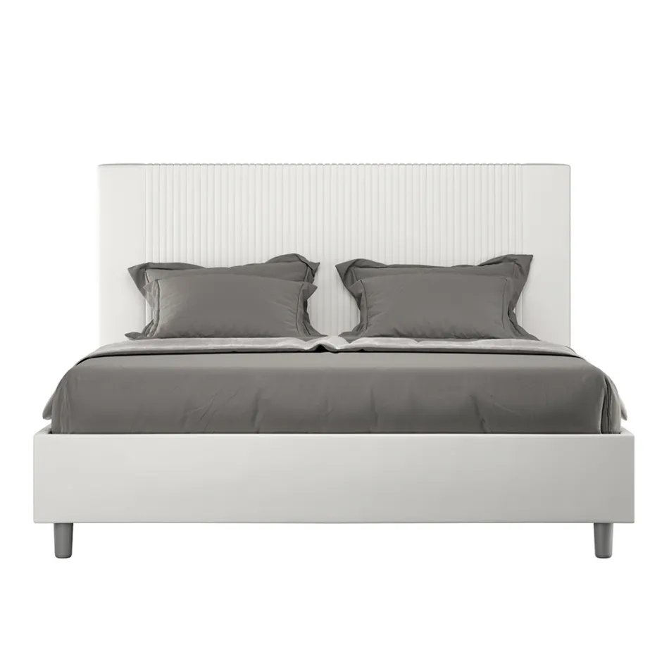 Letto 160x200 cm con Testata Decorata con Linee Verticali Made in Italy - Pattini Viadurini