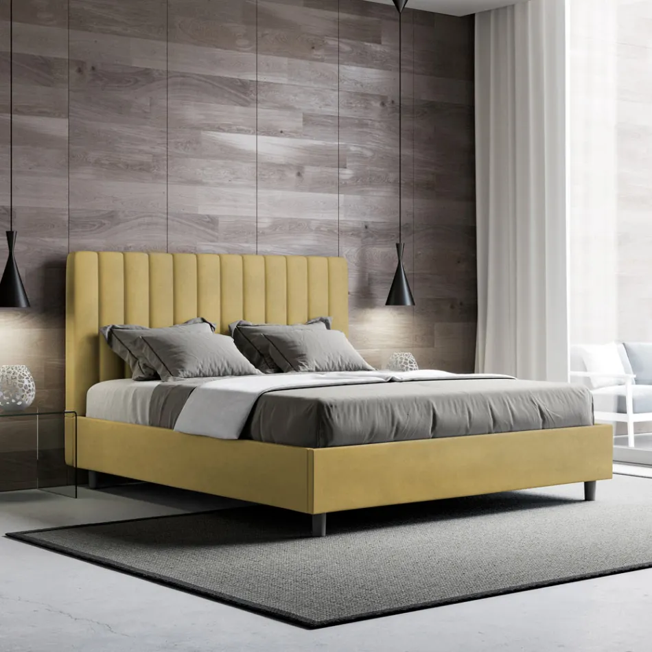Letto 160x200 cm Microfibra con Linee Verticali Simmetriche Made in Italy - Guanto Viadurini