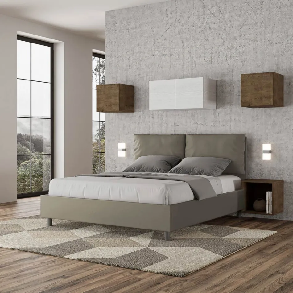 Letto 160x200 cm Testata con Cuscinatura in Similpelle Made in Italy - Olimpiadi Viadurini