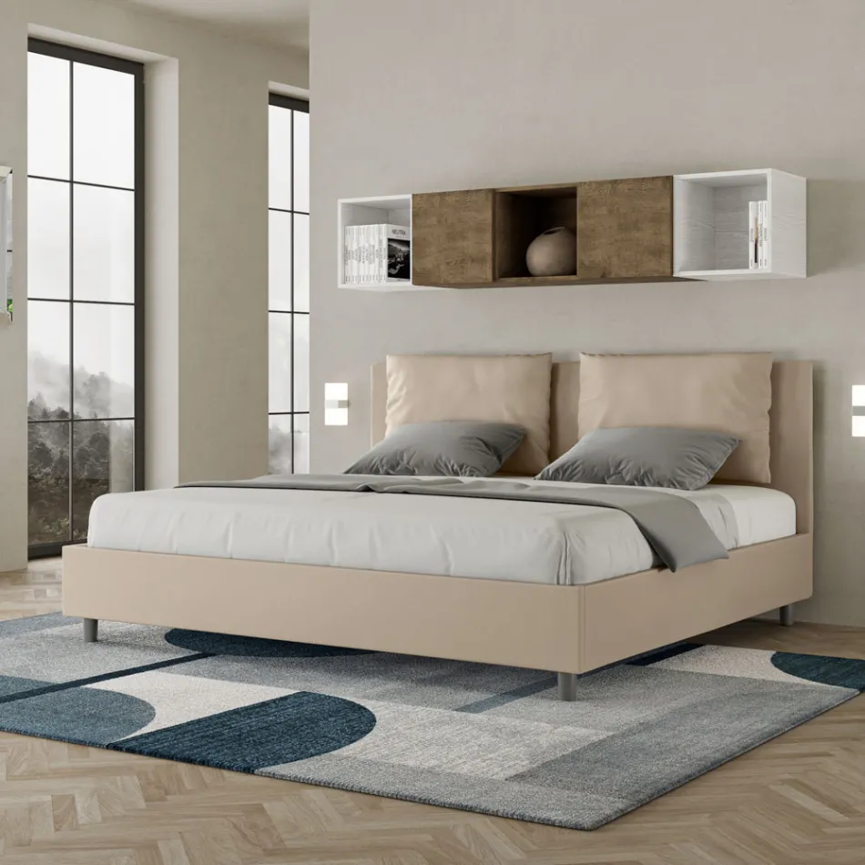 Letto 180x200 cm Testata con Cuscinatura in Similpelle Made in Italy - Olimpiadi Viadurini