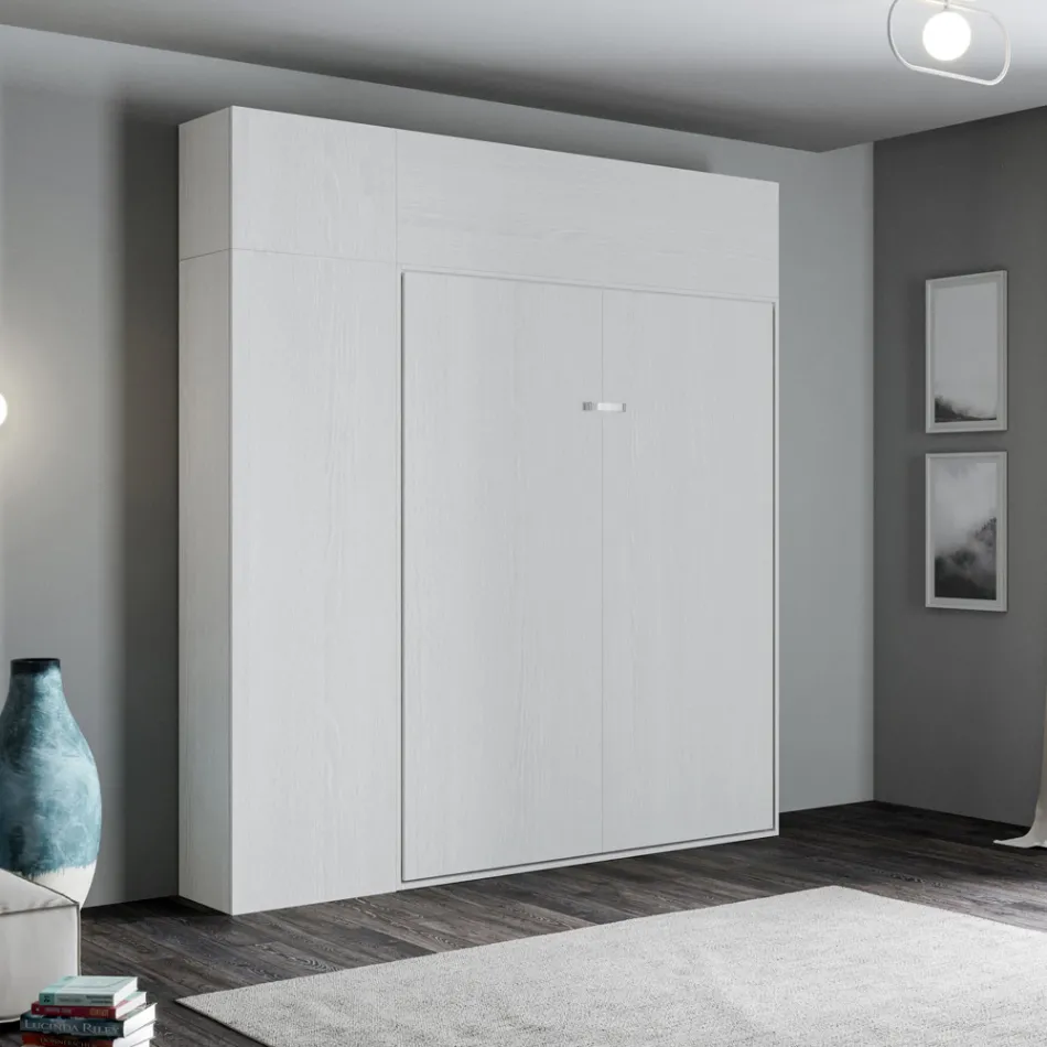Letto a Una Piazza e Mezza a Scomparsa Verticale con Colonna e Pensile - Magicompare Viadurini