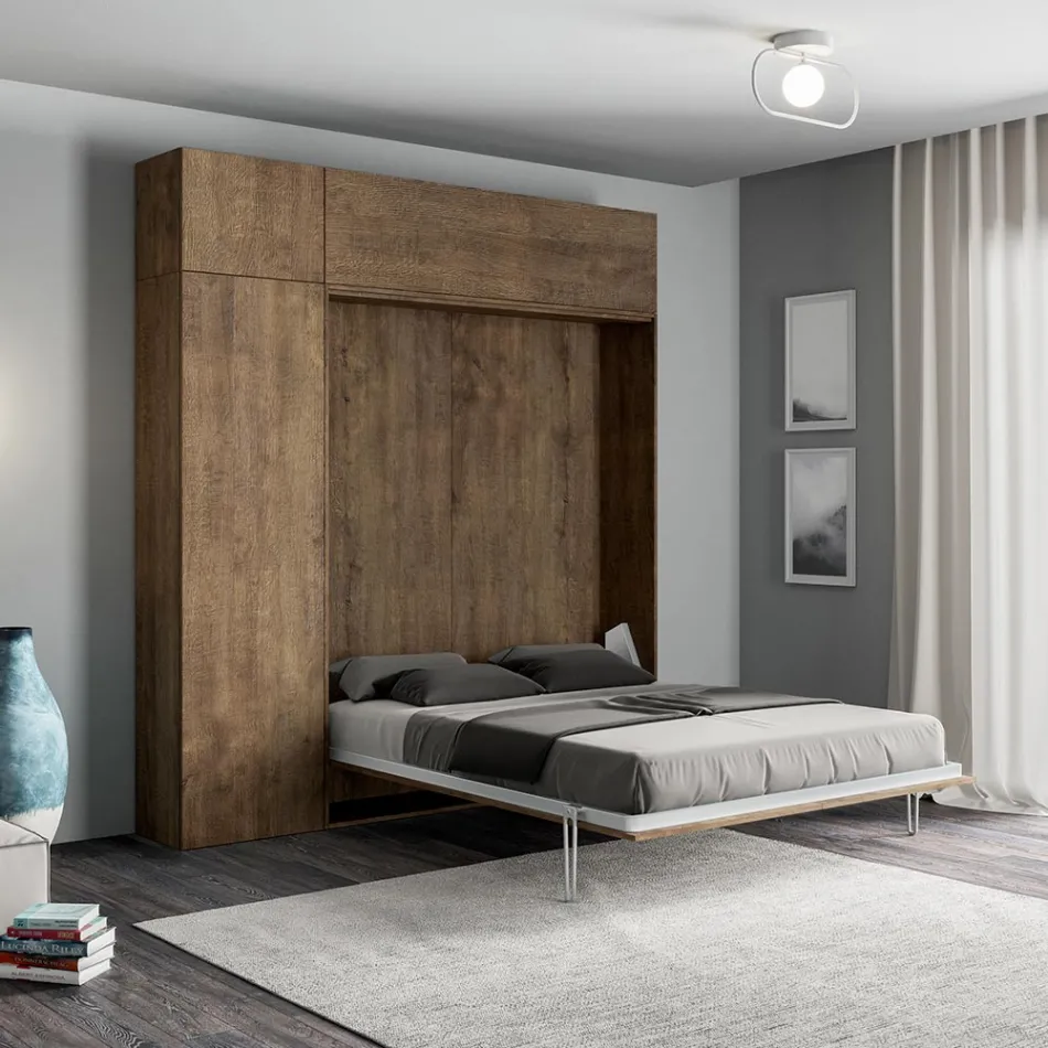 Letto Alla Francese a Scomparsa Verticale con Pensile e Colonna - Magicompare Viadurini