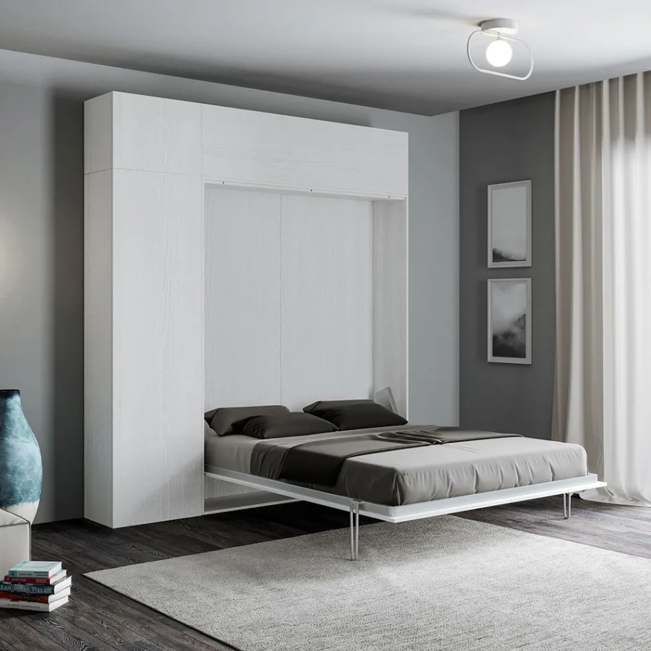 Letto Alla Francese a Scomparsa Verticale con Pensile e Colonna - Magicompare Viadurini