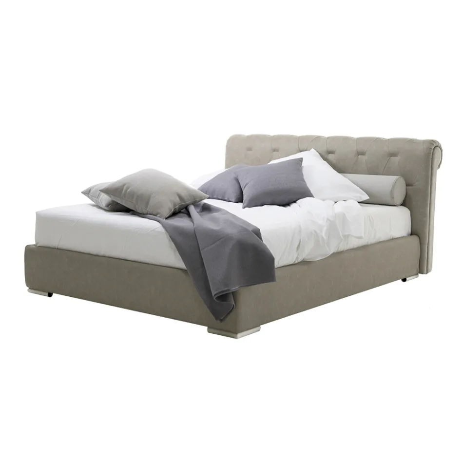 Letto con Contenitore Matrimoniale in Ecopelle o Tessuto Made in Italy – Bambola Viadurini