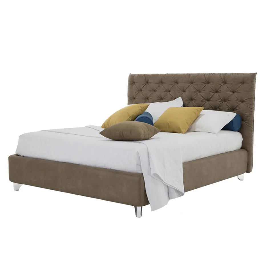 Letto Contenitore Matrimoniale Imbottito Tessuto o Ecopelle Made in Italy – Euro Viadurini