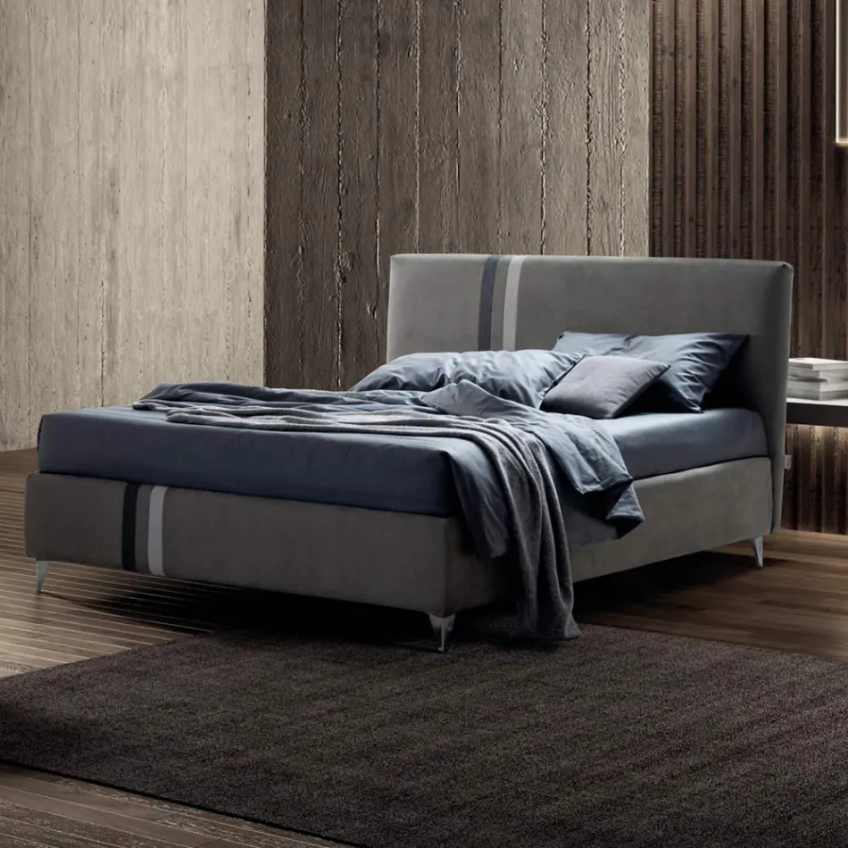 Letto Matrimoniale 160x190 con 2 Strisce Bicolore Verticali e Parallele - Paolo Viadurini