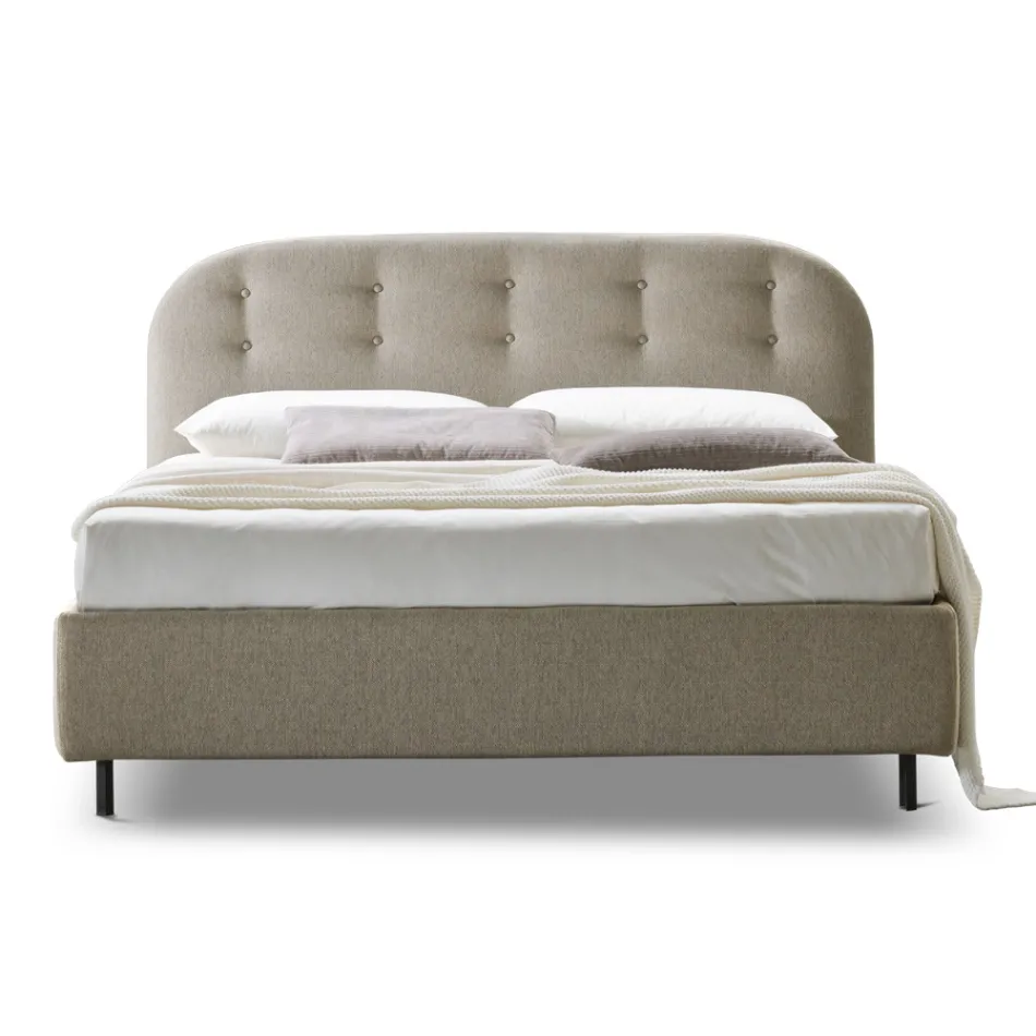 Letto Matrimoniale 160x190 con Linee Ricurve e Bottoni Made in Italy - Oriente Viadurini