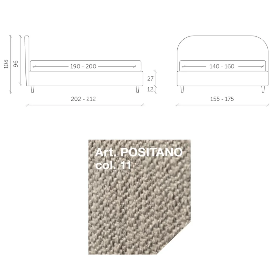 Letto Matrimoniale 160x190 con Testata a Linee Ricurve Made in Italy - Oriente Viadurini