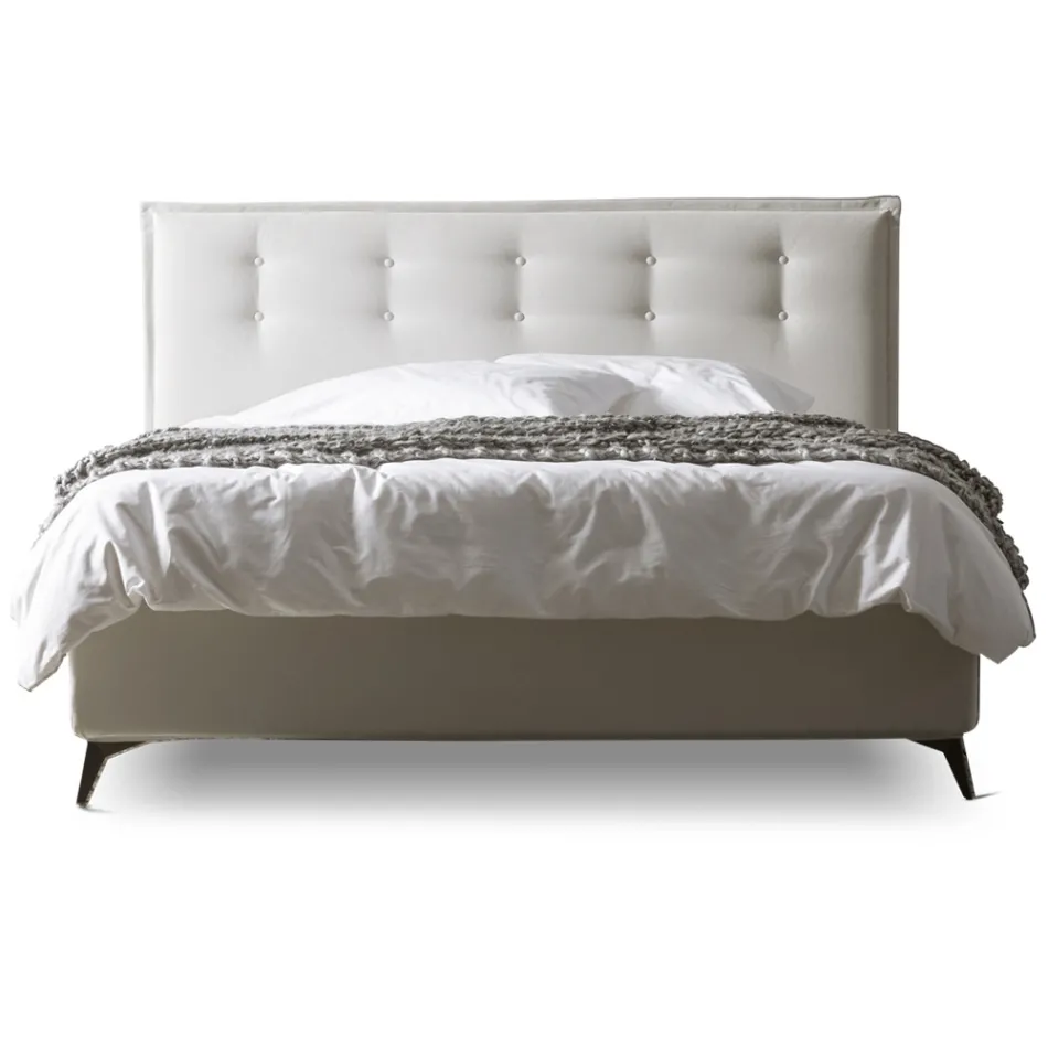 Letto Matrimoniale 160x190 in Tessuto con Testata con Bottoni Made in Italy - Sogni Viadurini