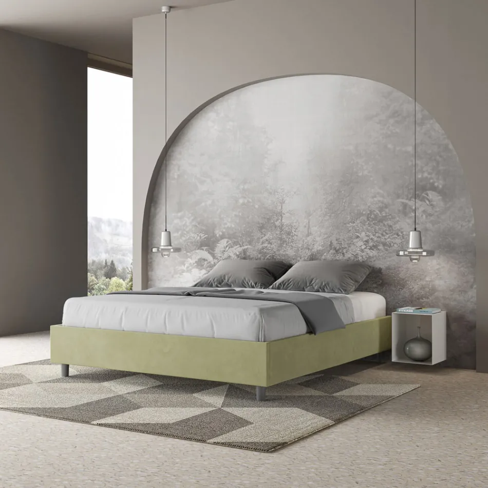 Letto Matrimoniale 160x200 cm Rivestito in Microfibra Made in Italy - Atleta Viadurini