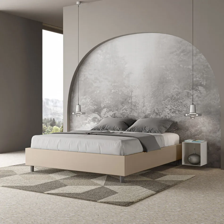 Letto Matrimoniale 160x200 cm Rivestito in Similpelle Made in Italy - Atleta Viadurini
