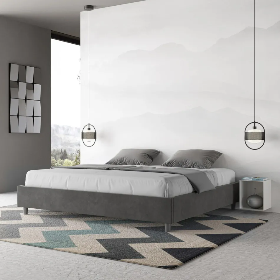Letto Matrimoniale 180x200 cm Rivestito in Microfibra Made in Italy - Atleta Viadurini