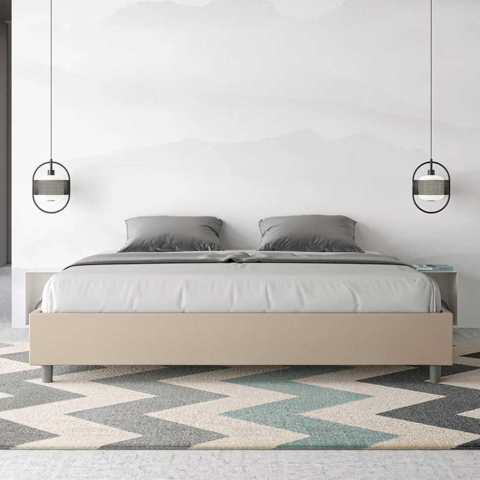 Letto Matrimoniale 180x200 cm Rivestito in Similpelle Made in Italy - Atleta Viadurini