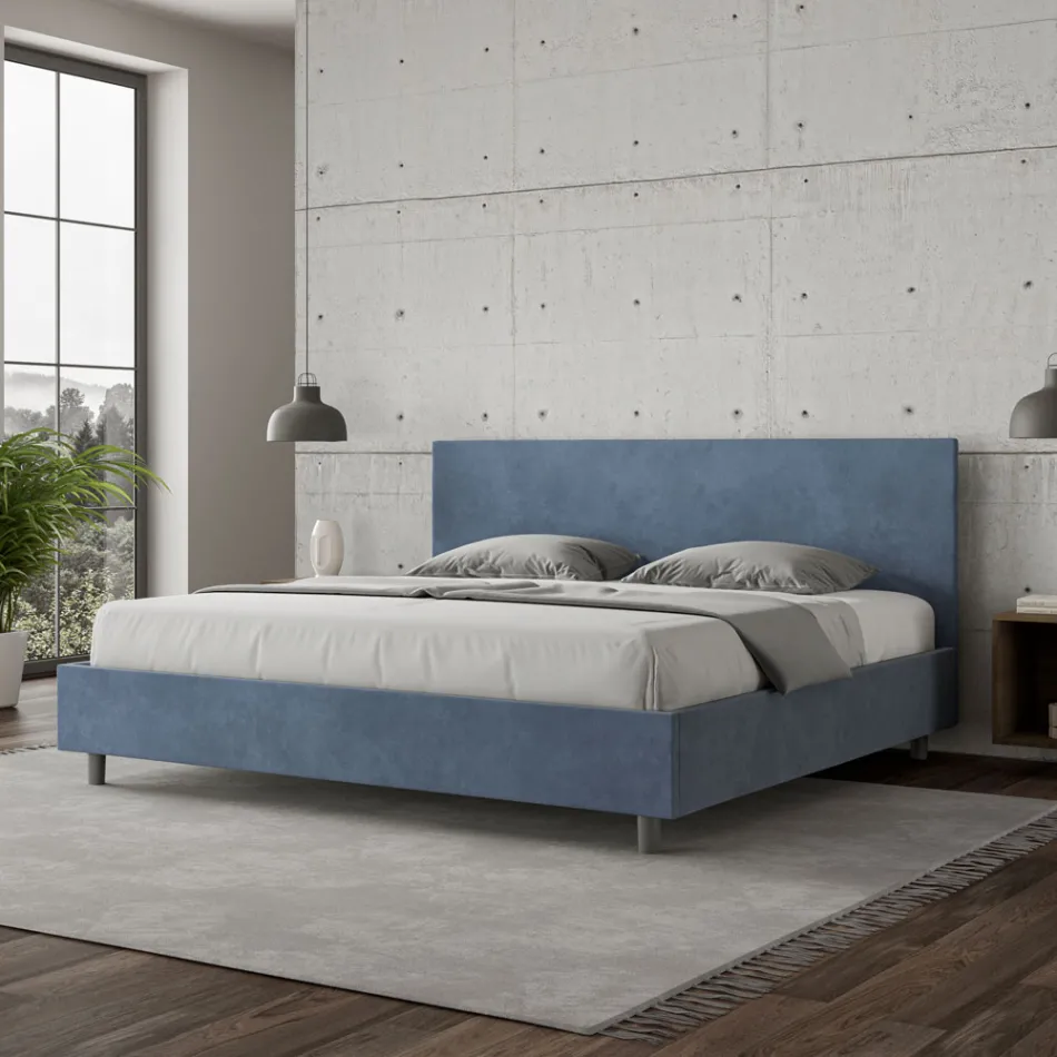 Letto Matrimoniale 200x200 cm con Testata in Microfibra Made in Italy - Pallone Viadurini