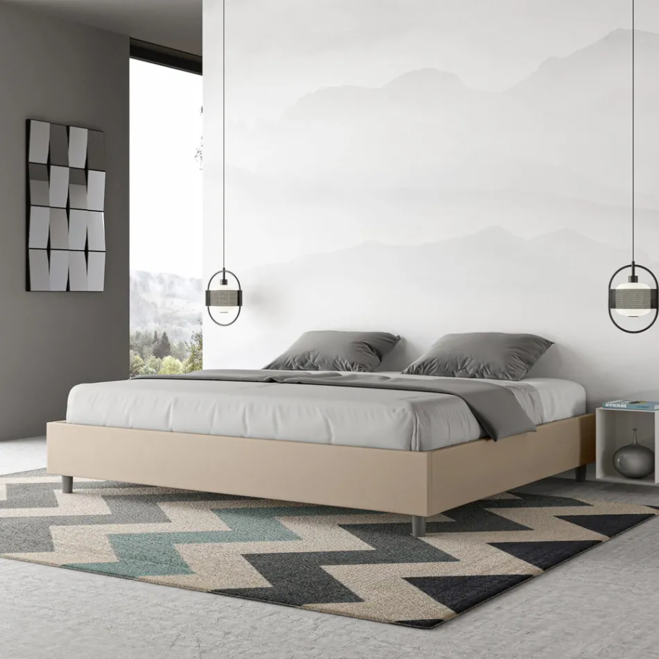 Letto Matrimoniale 200x200 cm Rivestito in Similpelle Made in Italy - Atleta Viadurini