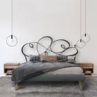 Letto Matrimoniale con Giroletto Imbottito e Testata in Ferro - Nebbia Viadurini
