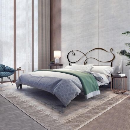 Letto Matrimoniale con Giroletto in Ferro Pieno e Tubolare Made in Italy - Design Viadurini
