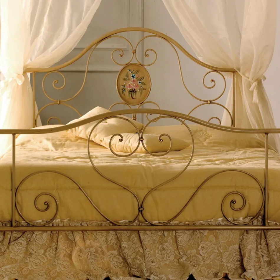 Letto Matrimoniale con Pediera Coordinata in Ferro Tubolare Made in Italy - Chic Viadurini